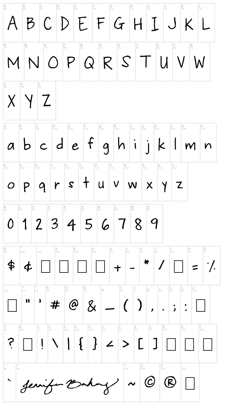 Jenn Bee font map